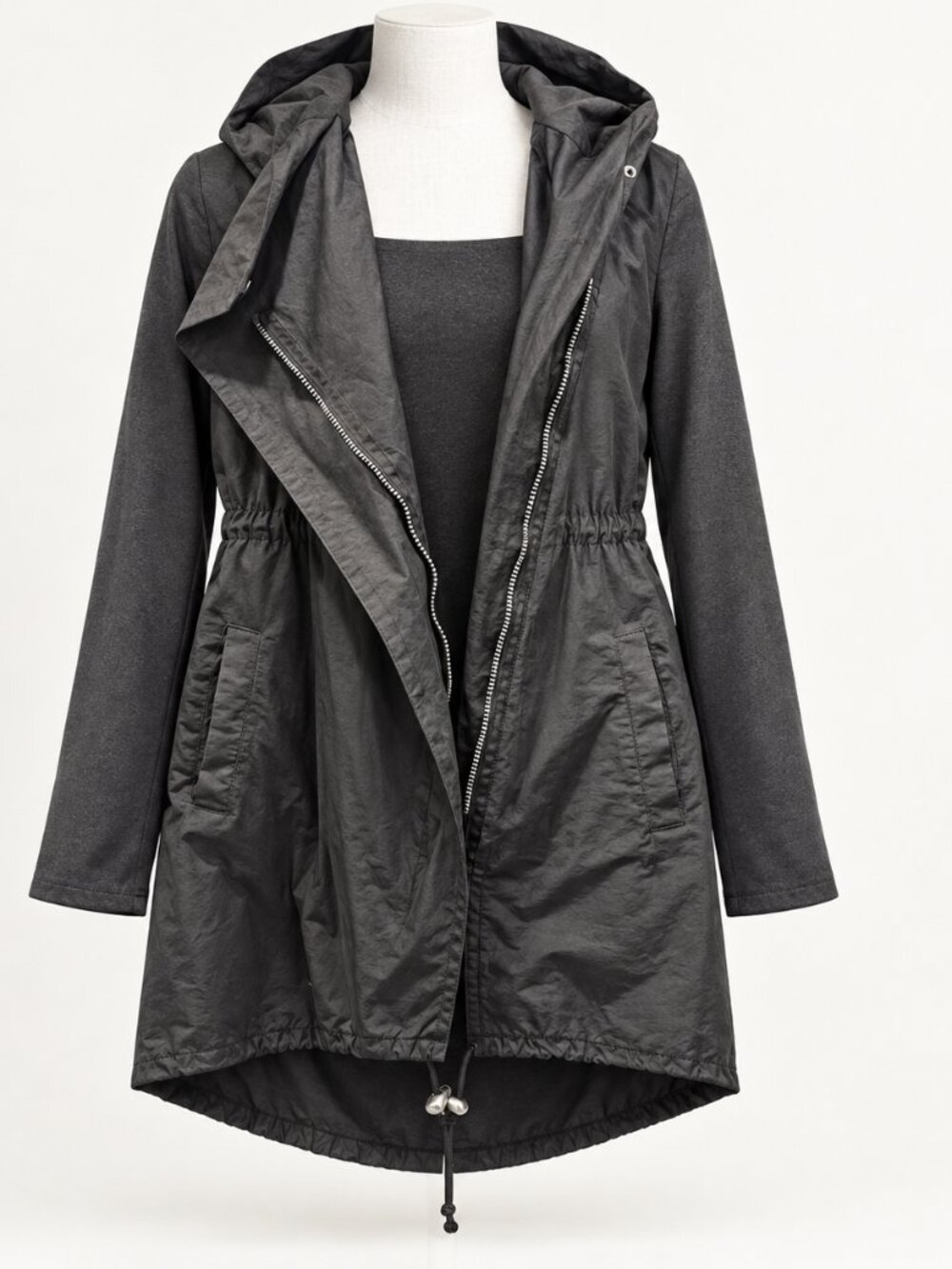 Mondetta Charcoal Gray Mixed Media Longline Trench Coat
